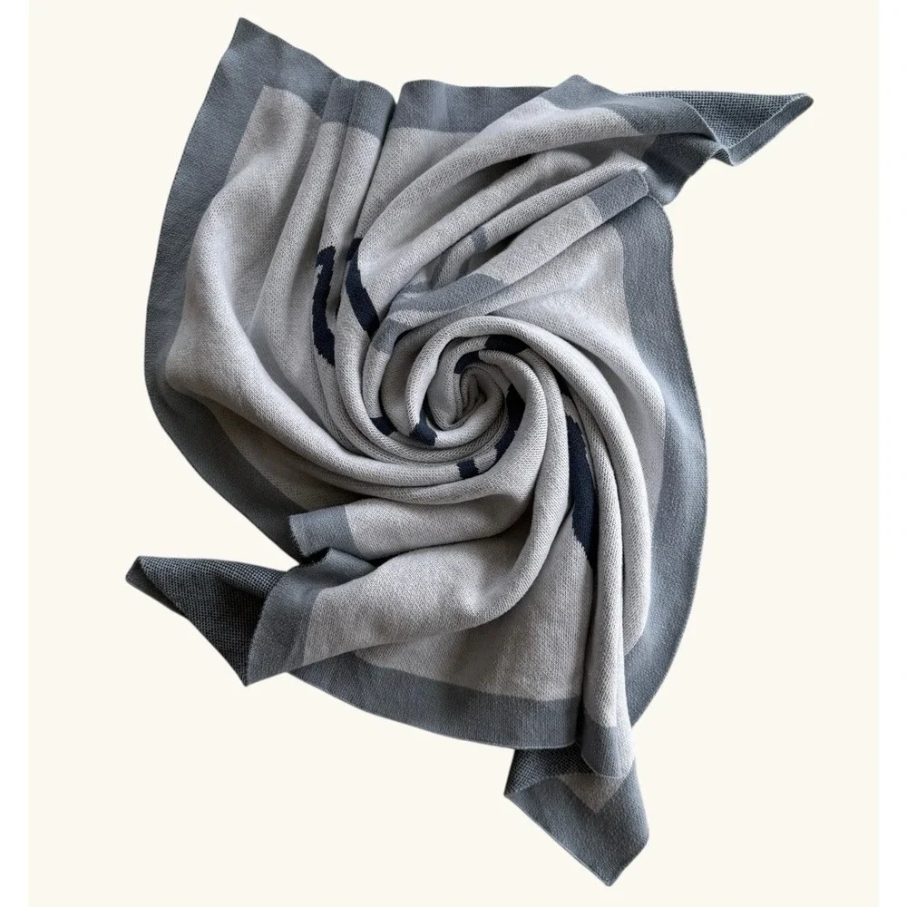 Nordstrom Whale Baby Blanket Blue‎ Gray Cotton Knit Nautical One Size 37.5x28.5